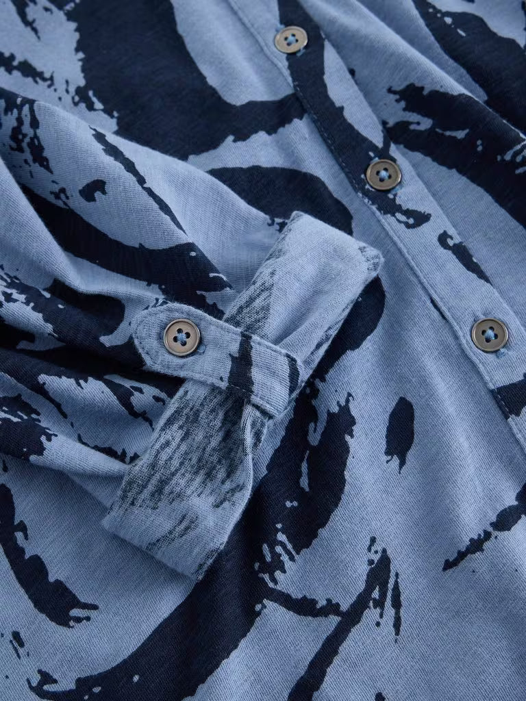 White Stuff Annie Longline Shirt Blue Print - Flat Detail