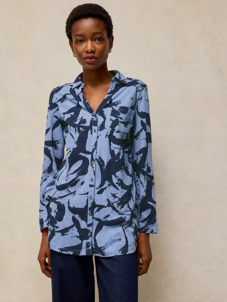 White Stuff Annie Longline Shirt Blue Print - Lifestyle
