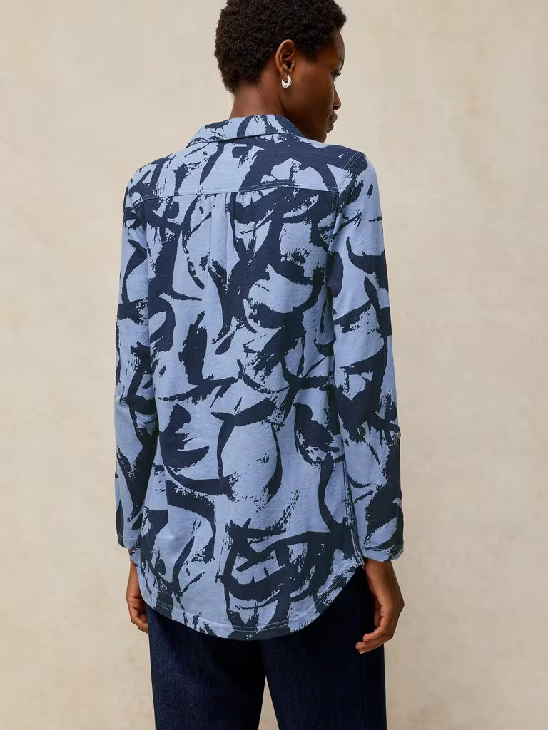 White Stuff Annie Longline Shirt Blue Print - Model Back