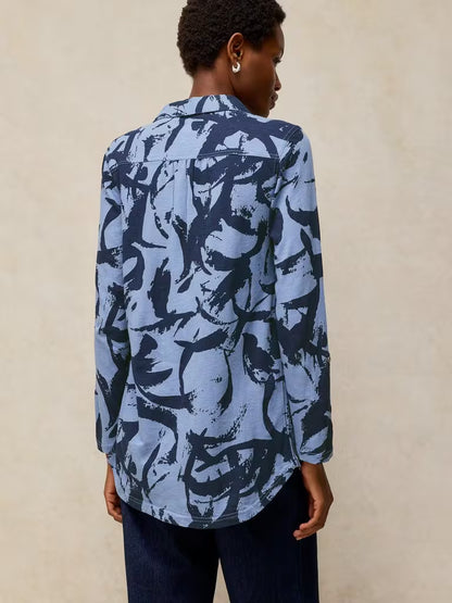 White Stuff Annie Longline Shirt Blue Print - Model Back
