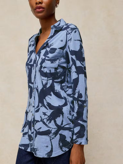 White Stuff Annie Longline Shirt Blue Print - Model Detail