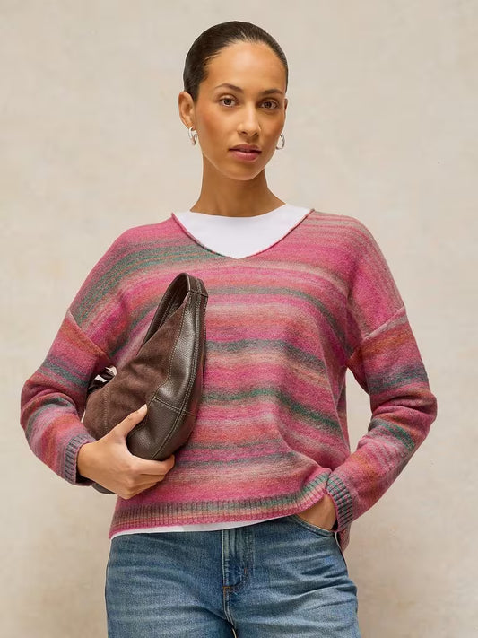 White Stuff Spacedye V Neck Sweater Pink Multi - Lifestyle
