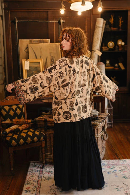 Curiosities Pixie Duster Crop Kimono w/ Whimsical Print - Suttles & Seawinds