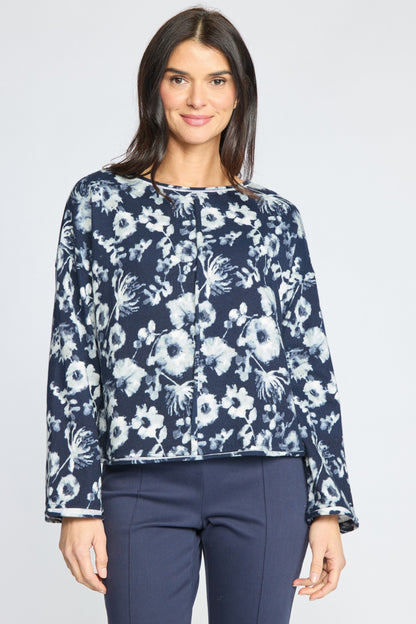 Soft Focus Floral Sweater in Navy Floral Print