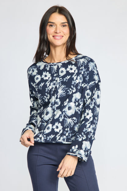 Soft Focus Floral Sweater in Navy Floral Print