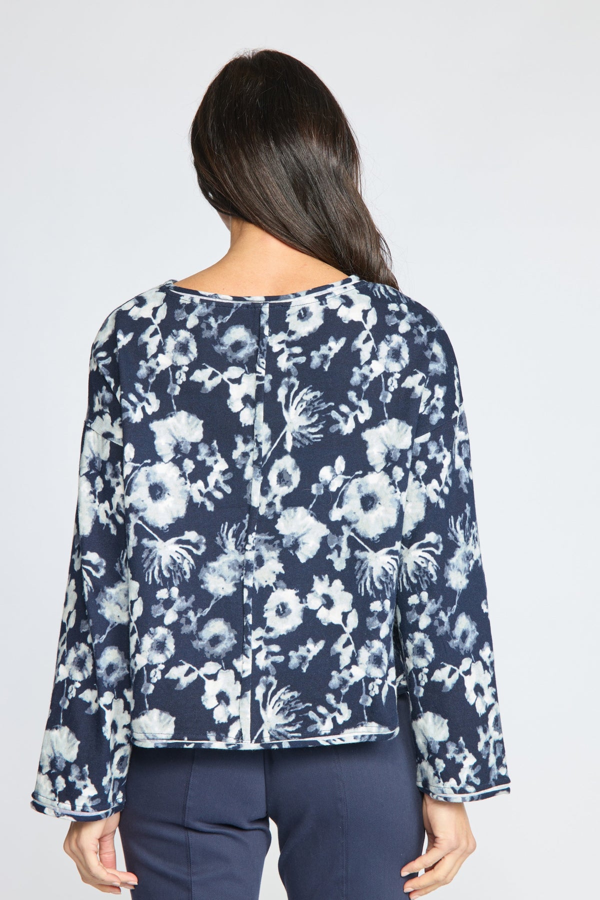 Soft Focus Floral Sweater in Navy Floral Print