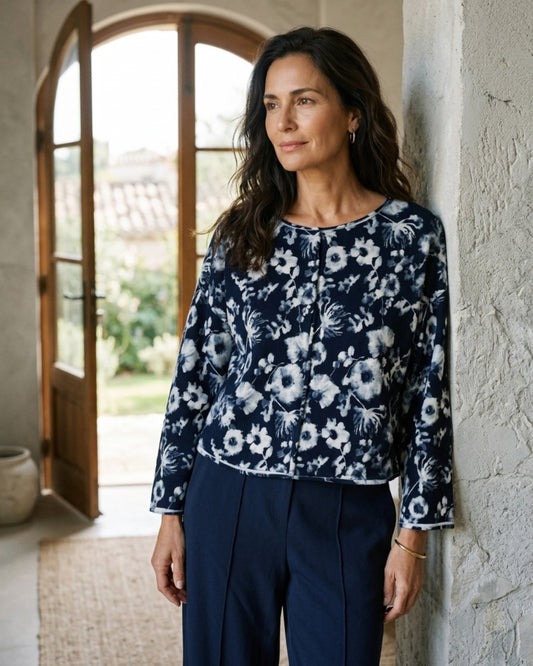 Soft Focus Floral Sweater in Navy Floral Print