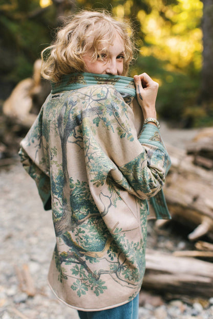 Earth & Sky Fleece Cottage Cardigan Kimono Jacket w/Trees - Suttles & Seawinds
