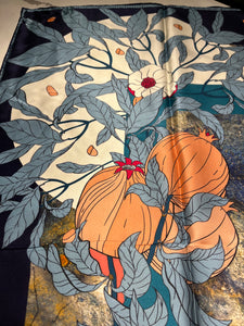 T & E - LARGE SILK SCARF - POMEGRANITE DEPICTION