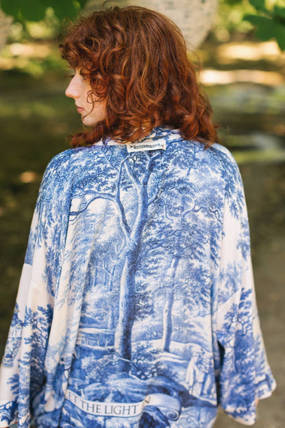Let The Light In Pixie Duster Cropped Kimono w/ Delft Print - Suttles & Seawinds