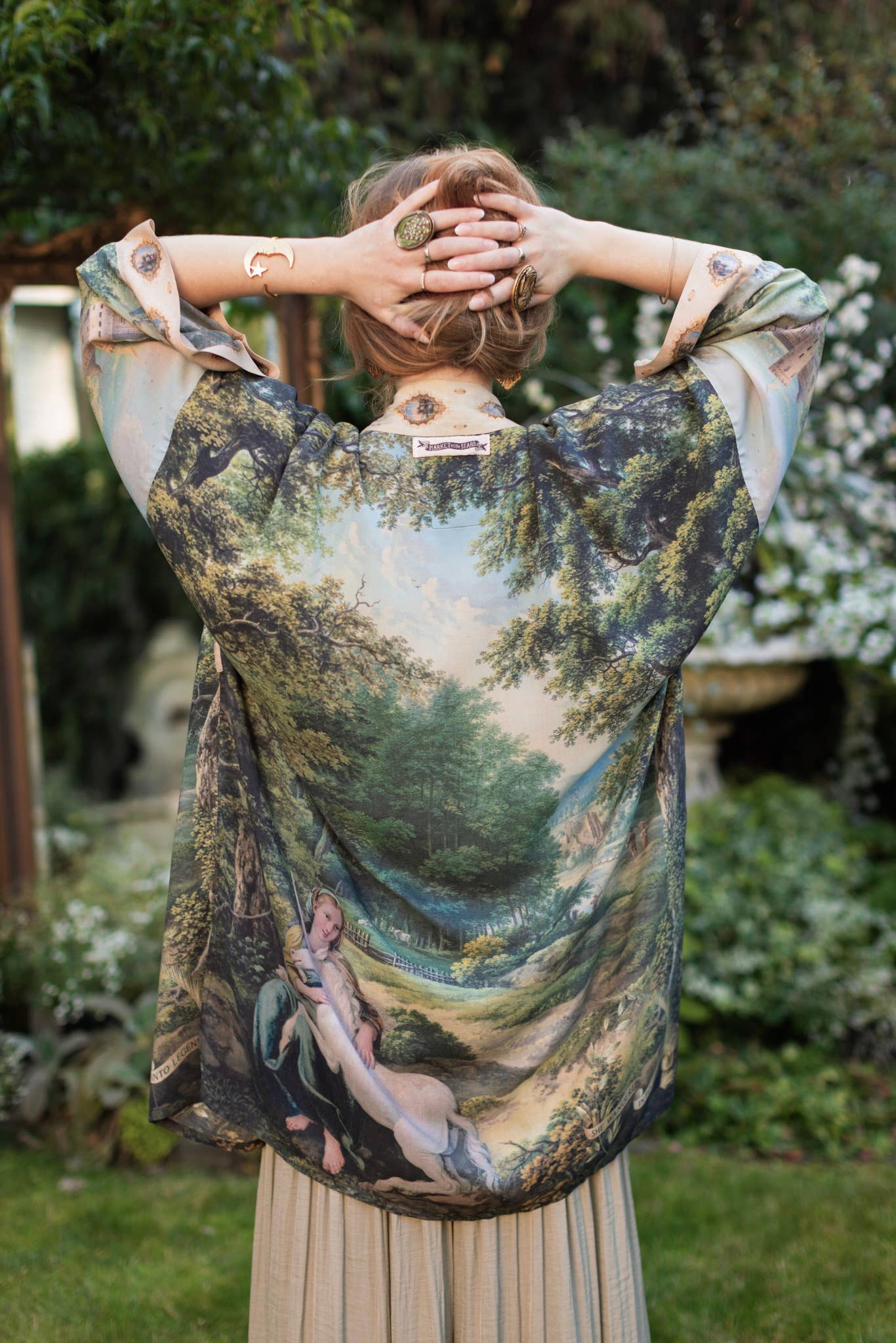 The Mythmaker Matinée Duster Kimono w/ landscape & unicorn - Suttles & Seawinds