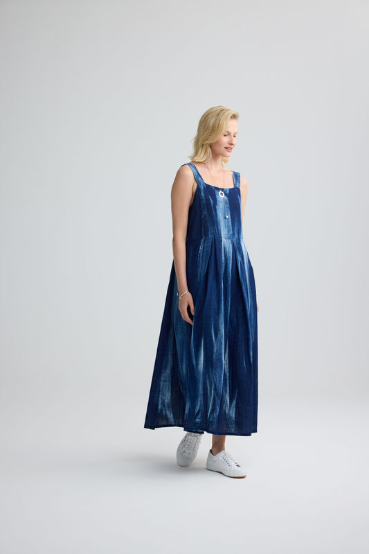 DOUBLE GAUZE DENIM TYE DYE DRESS