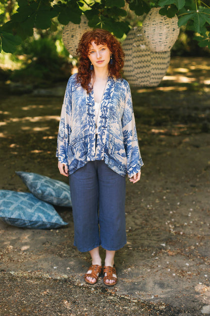 Let The Light In Pixie Duster Cropped Kimono w/ Delft Print - Suttles & Seawinds