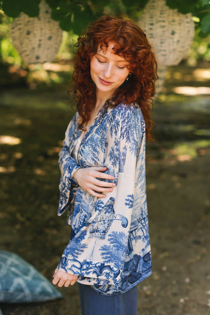 Let The Light In Pixie Duster Cropped Kimono w/ Delft Print - Suttles & Seawinds