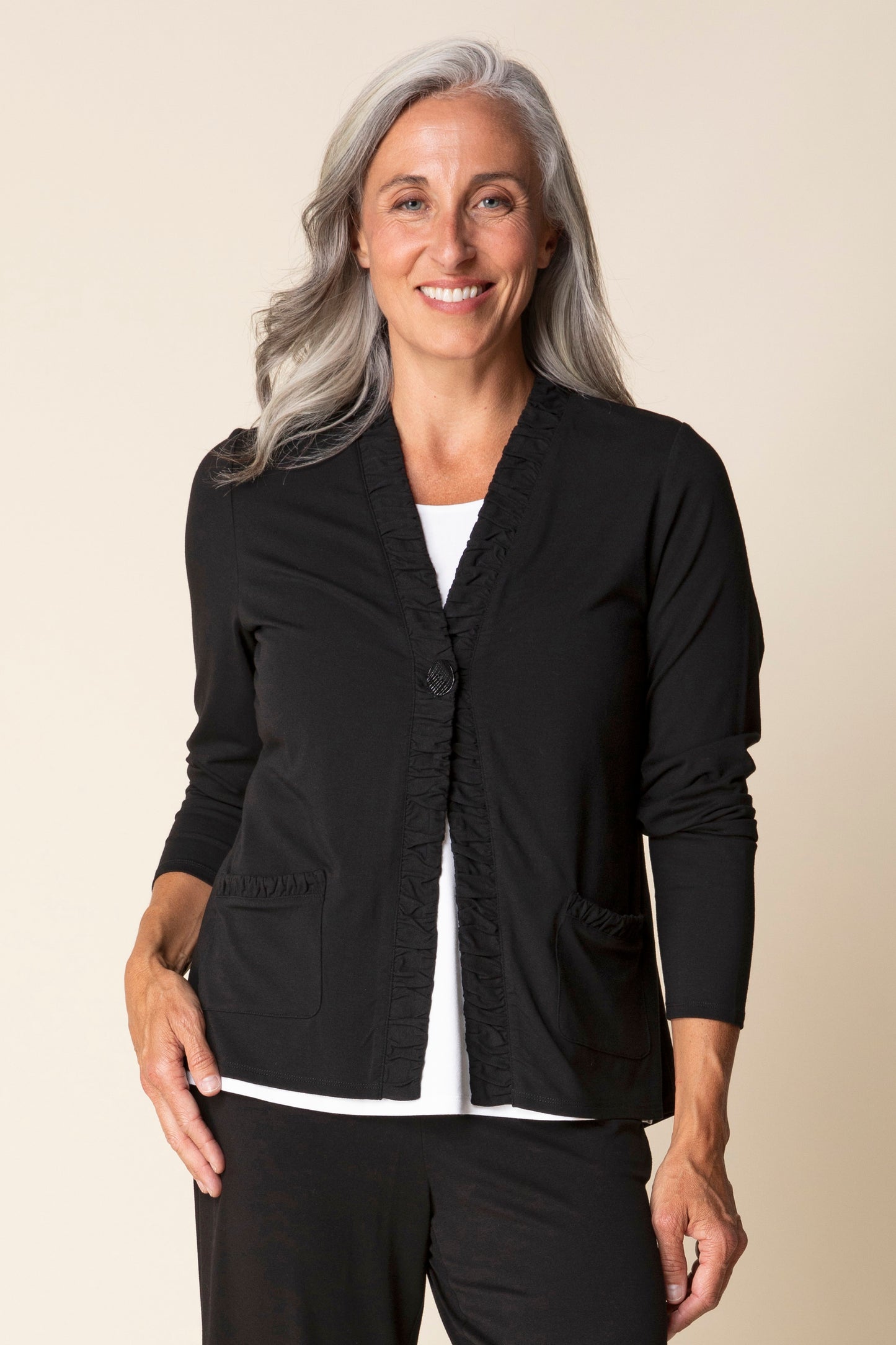 Ruched Open Front Jacket