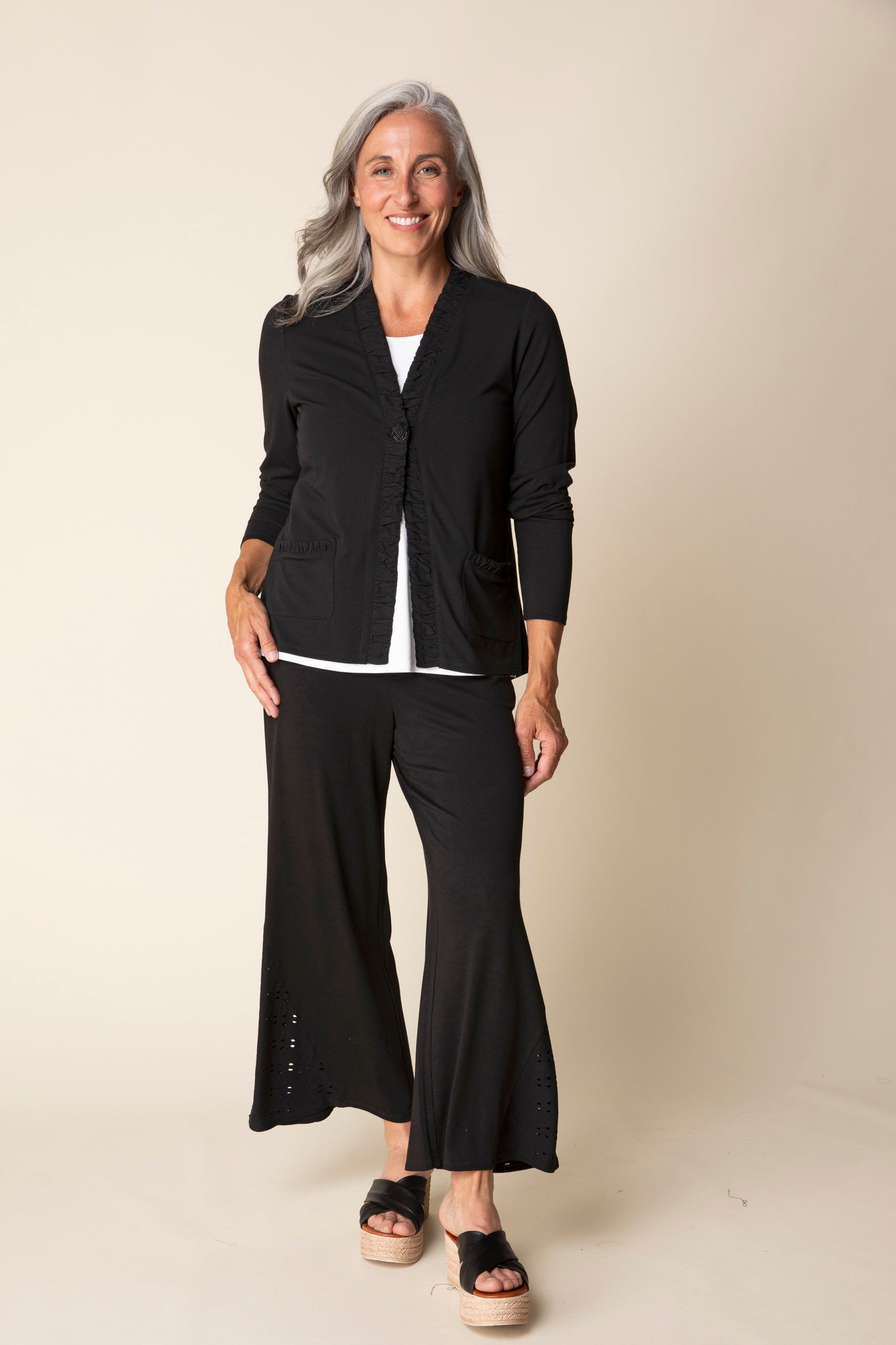Ruched Open Front Jacket