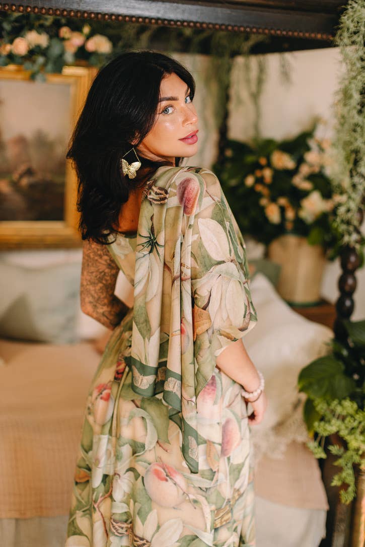 Fleur De Soleil Scarf with Magnolia Floral Print & Butterfly - Suttles & Seawinds