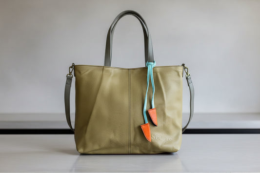 olive Green bag with orange accents side 1