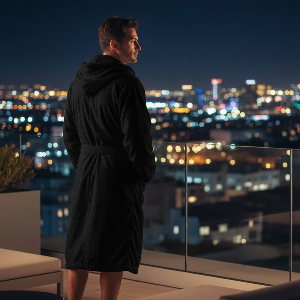 Luxury Hooded Black Terry Bathrobe 450 GSM Unisex Spa Robe - Suttles & Seawinds