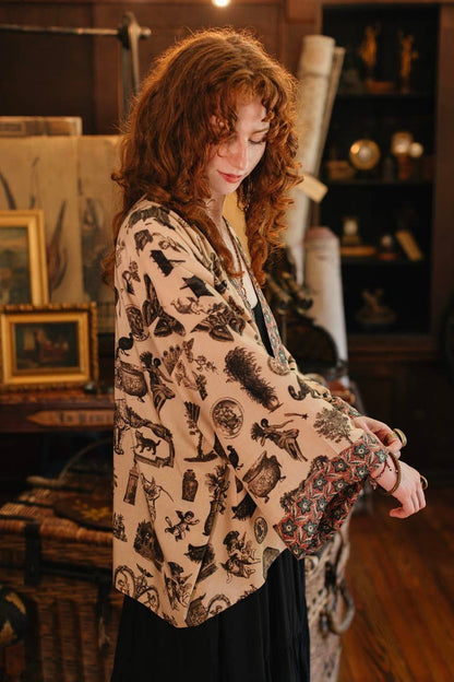 Curiosities Pixie Duster Crop Kimono w/ Whimsical Print - Suttles & Seawinds