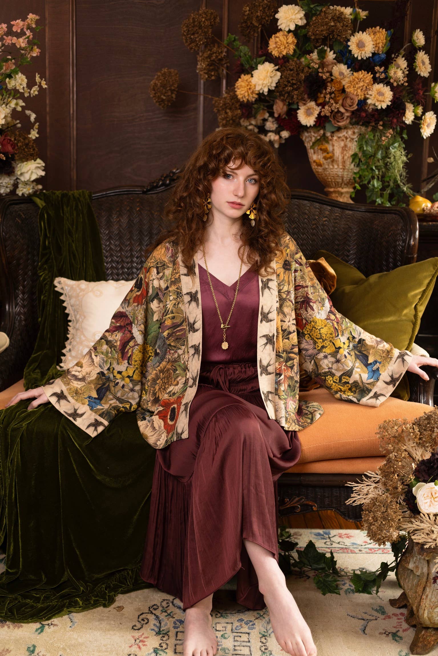 Golden Hour Pixie Duster Cropped Kimono w/ Florals - Suttles & Seawinds