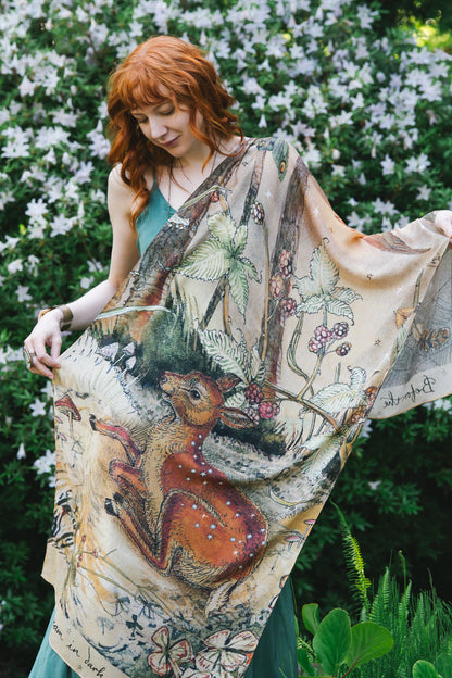 Market of Stars (Worldwide) - Lovelight Scarf with woodland deer, swallow & poetry
