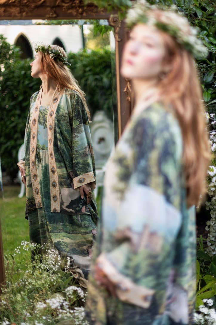 The Mythmaker Matinée Duster Kimono w/ landscape & unicorn - Suttles & Seawinds
