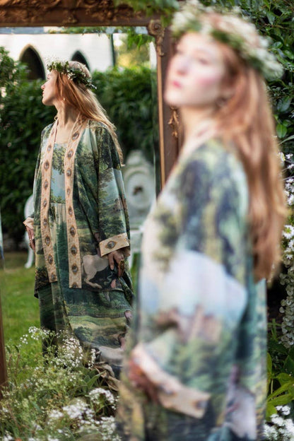 The Mythmaker Matinée Duster Kimono w/ landscape & unicorn - Suttles & Seawinds