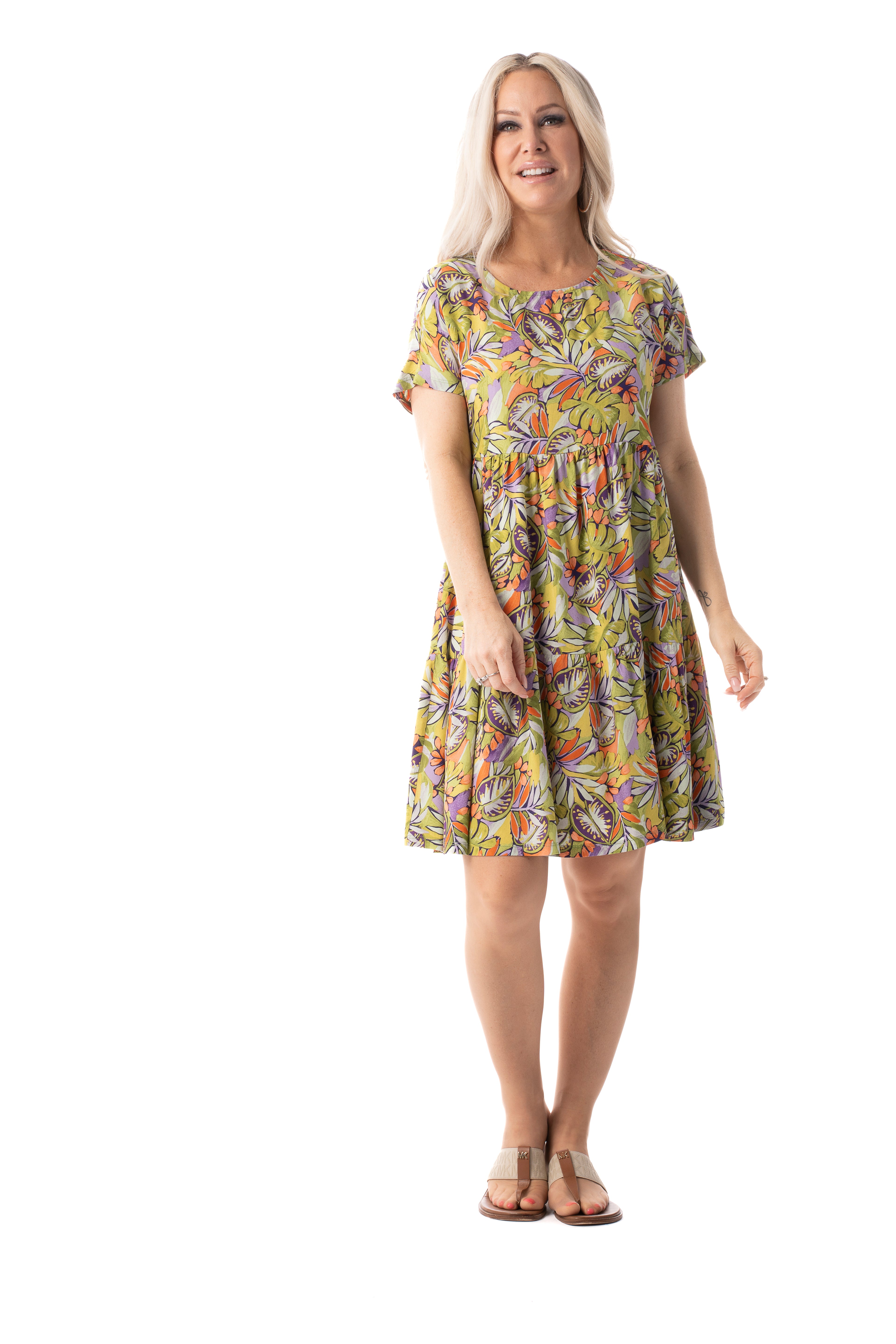PURE ESSENCE - LIME PRINT DRESS