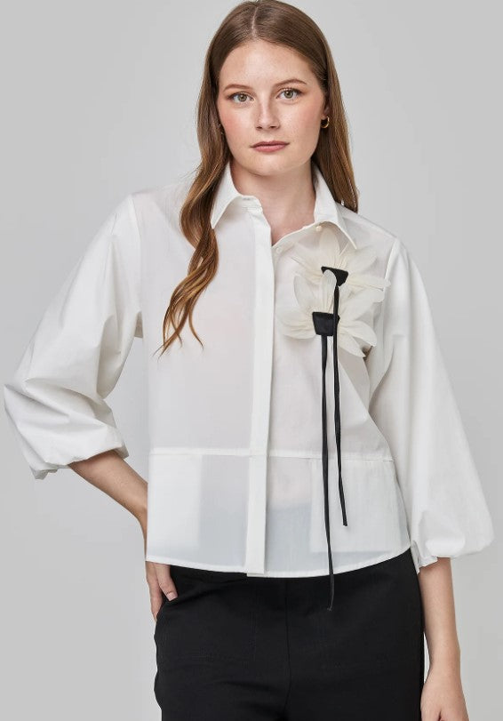 UCHUU-FLORAL YOKE SHIRT WITH ELASTIC CUFF