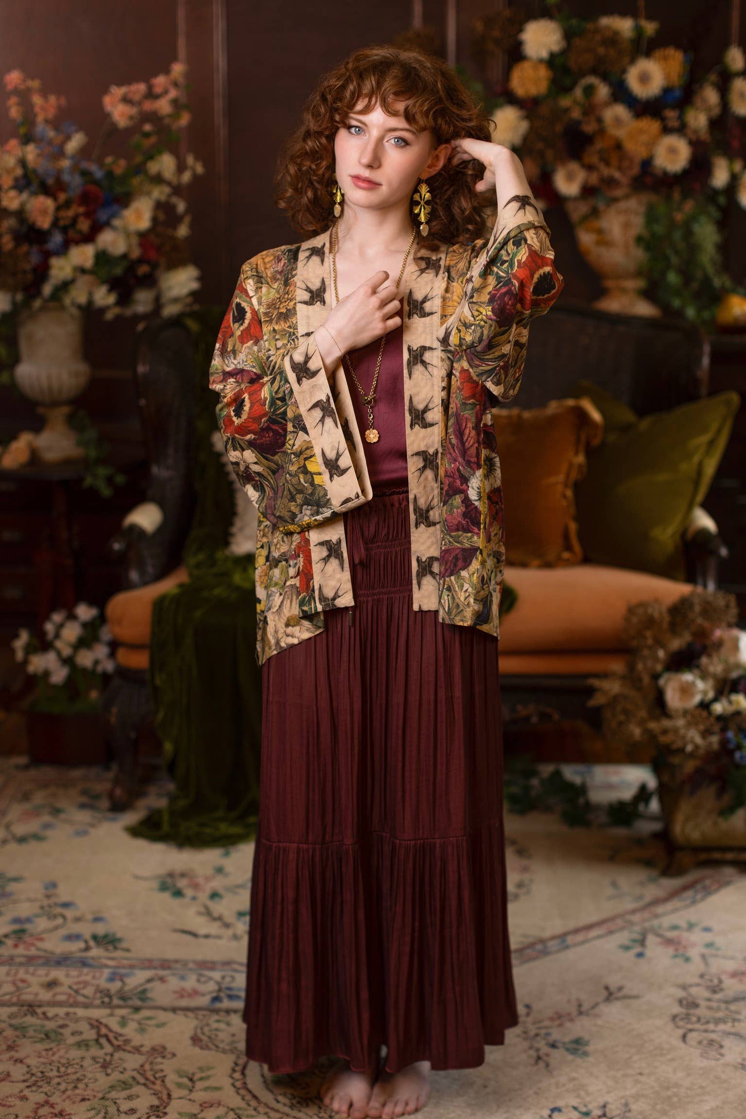 Golden Hour Pixie Duster Cropped Kimono w/ Florals - Suttles & Seawinds
