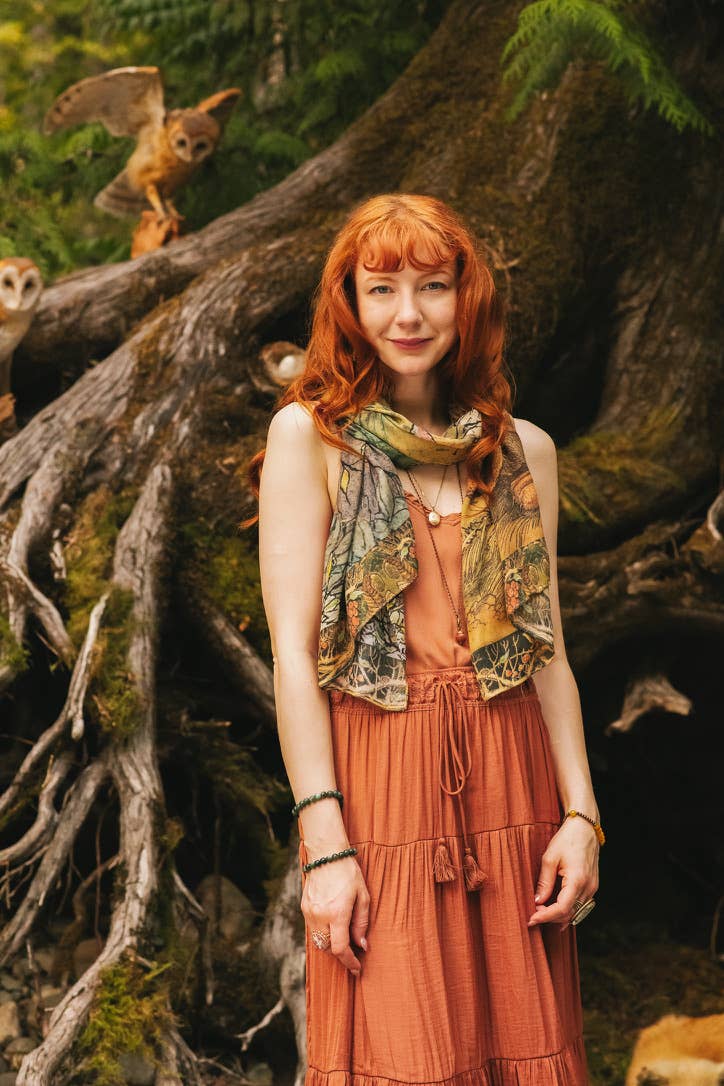 Woodland Wisdom Bohemian Scarf with Florals, Rabbit & Moths - Suttles & Seawinds