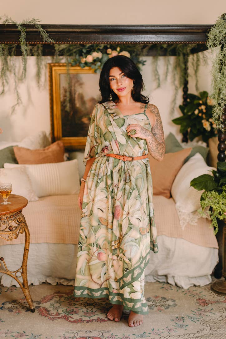 Fleur De Soleil Scarf with Magnolia Floral Print & Butterfly - Suttles & Seawinds