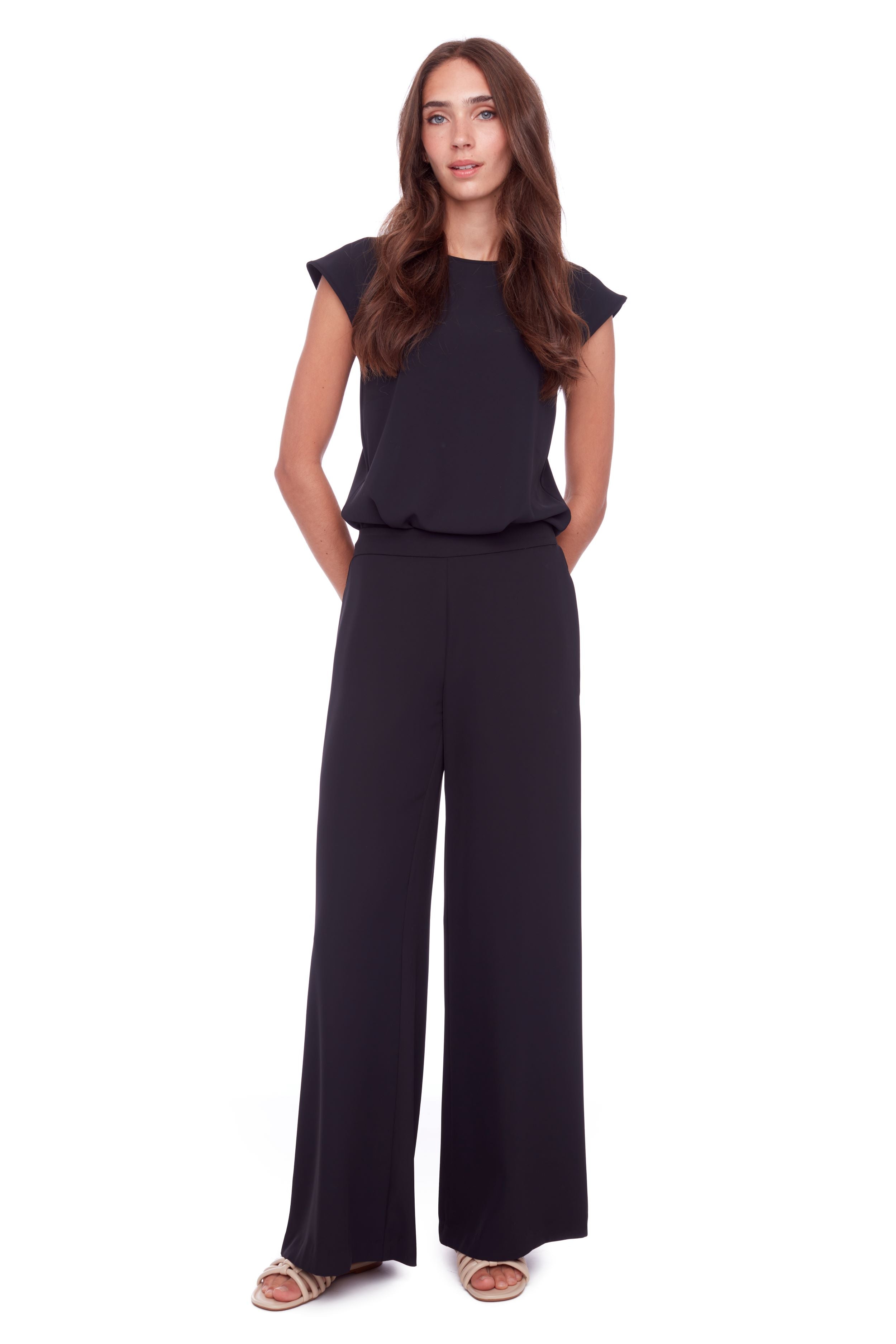 UP! - SOLID VEGAN SILK WIDE LEG PANT