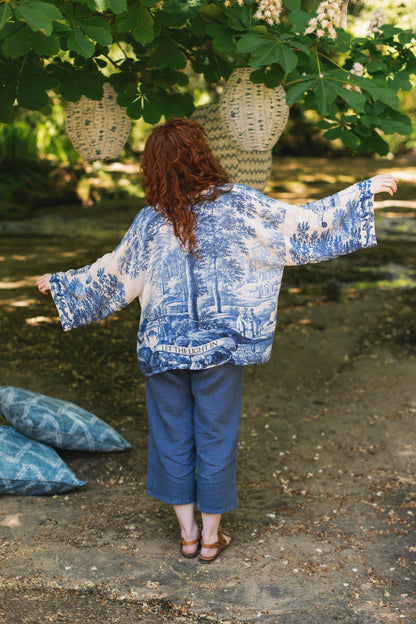 Let The Light In Pixie Duster Cropped Kimono w/ Delft Print - Suttles & Seawinds
