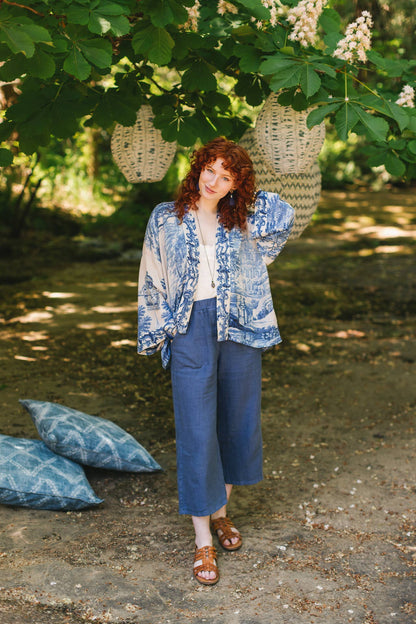 Let The Light In Pixie Duster Cropped Kimono w/ Delft Print - Suttles & Seawinds