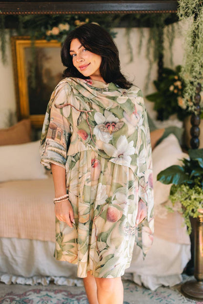 Fleur De Soleil Scarf with Magnolia Floral Print & Butterfly - Suttles & Seawinds