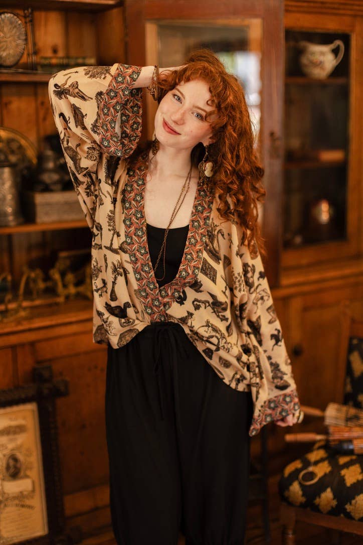 Curiosities Pixie Duster Crop Kimono w/ Whimsical Print