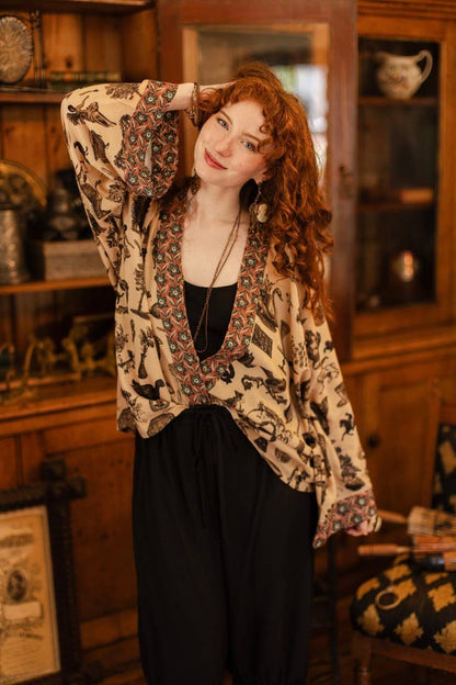 Curiosities Pixie Duster Crop Kimono w/ Whimsical Print - Suttles & Seawinds