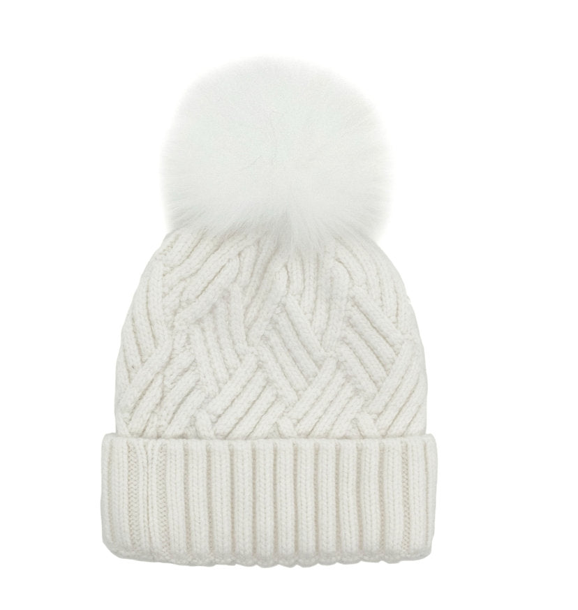 MM - KNIT HAT W/ FOX POMPOM