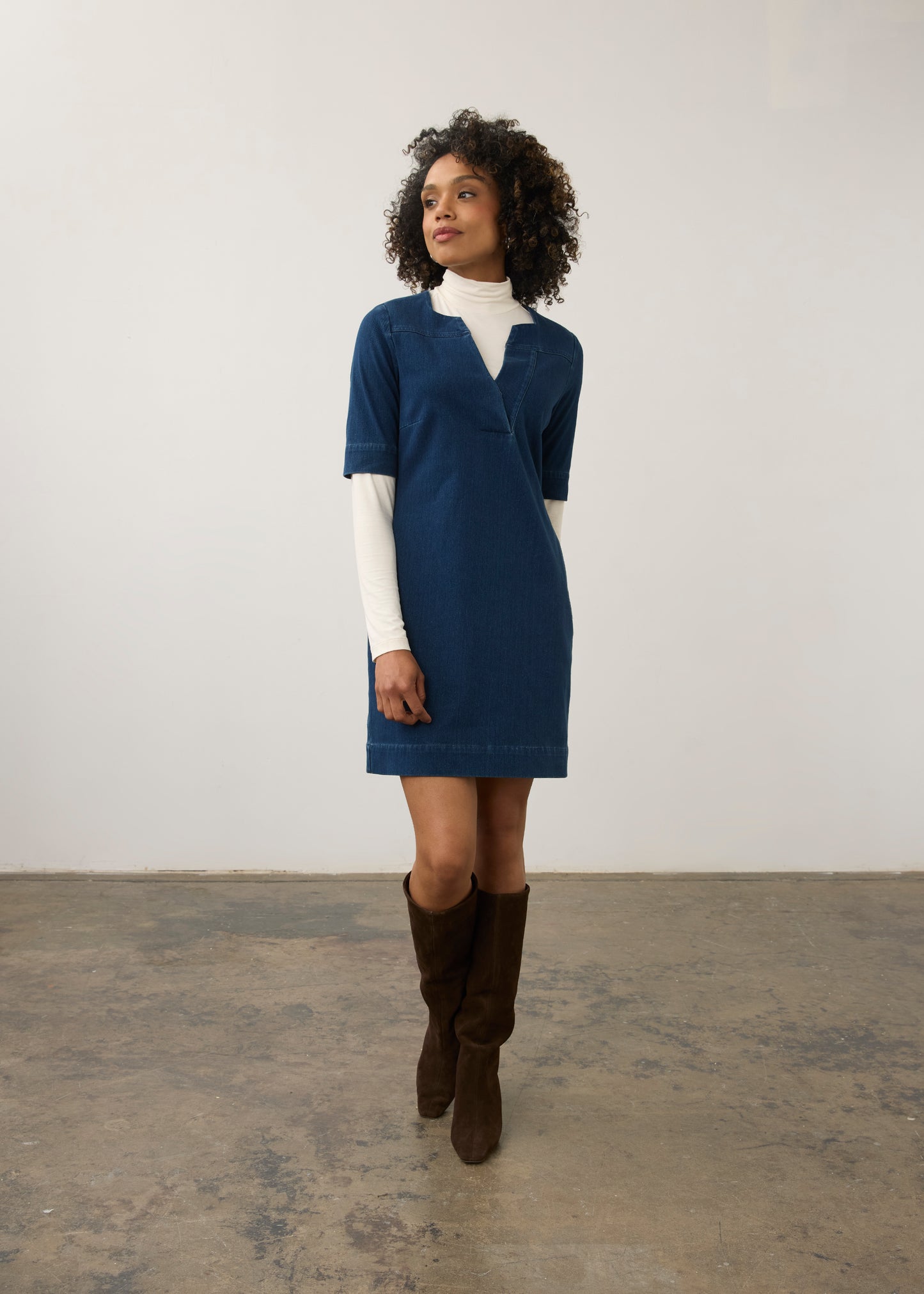 Elbow Sleeve Shift Dress