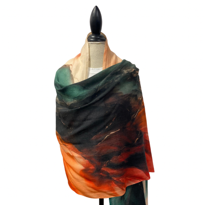 Elegant Wool Silk Abstract Rainbow Scarf