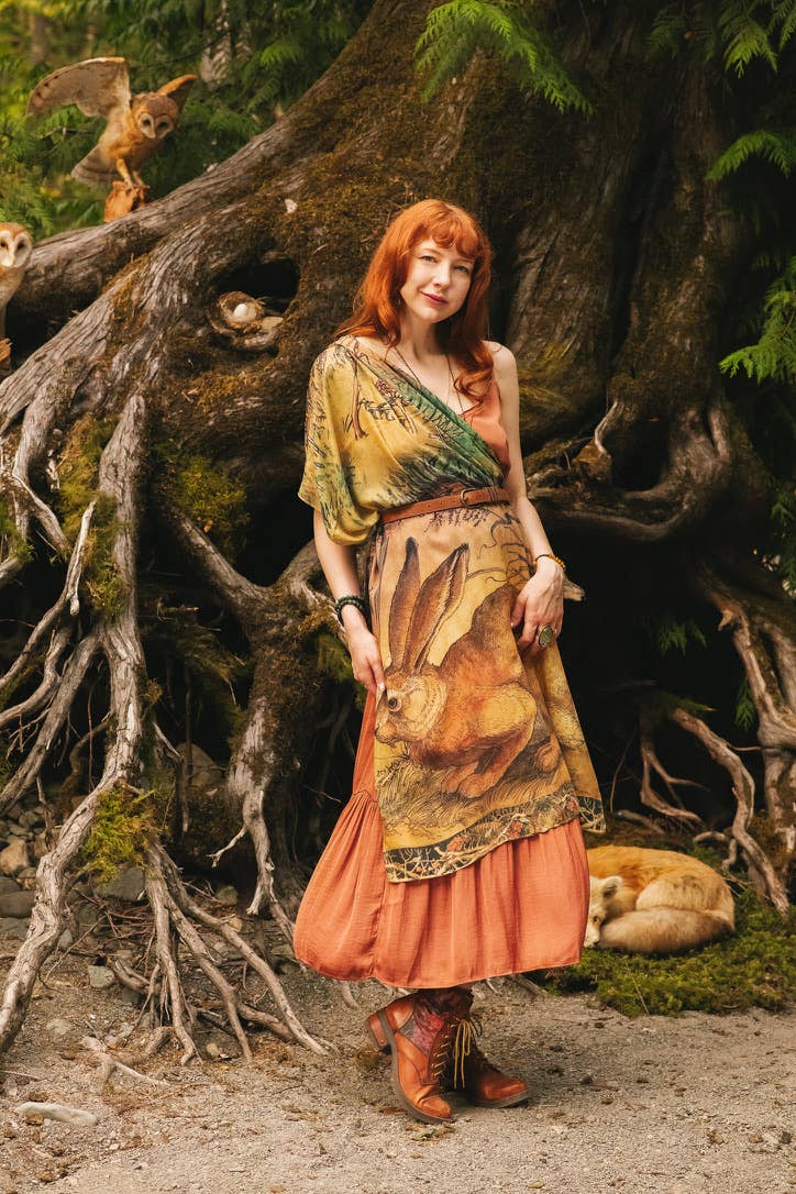 Woodland Wisdom Bohemian Scarf with Florals, Rabbit & Moths - Suttles & Seawinds