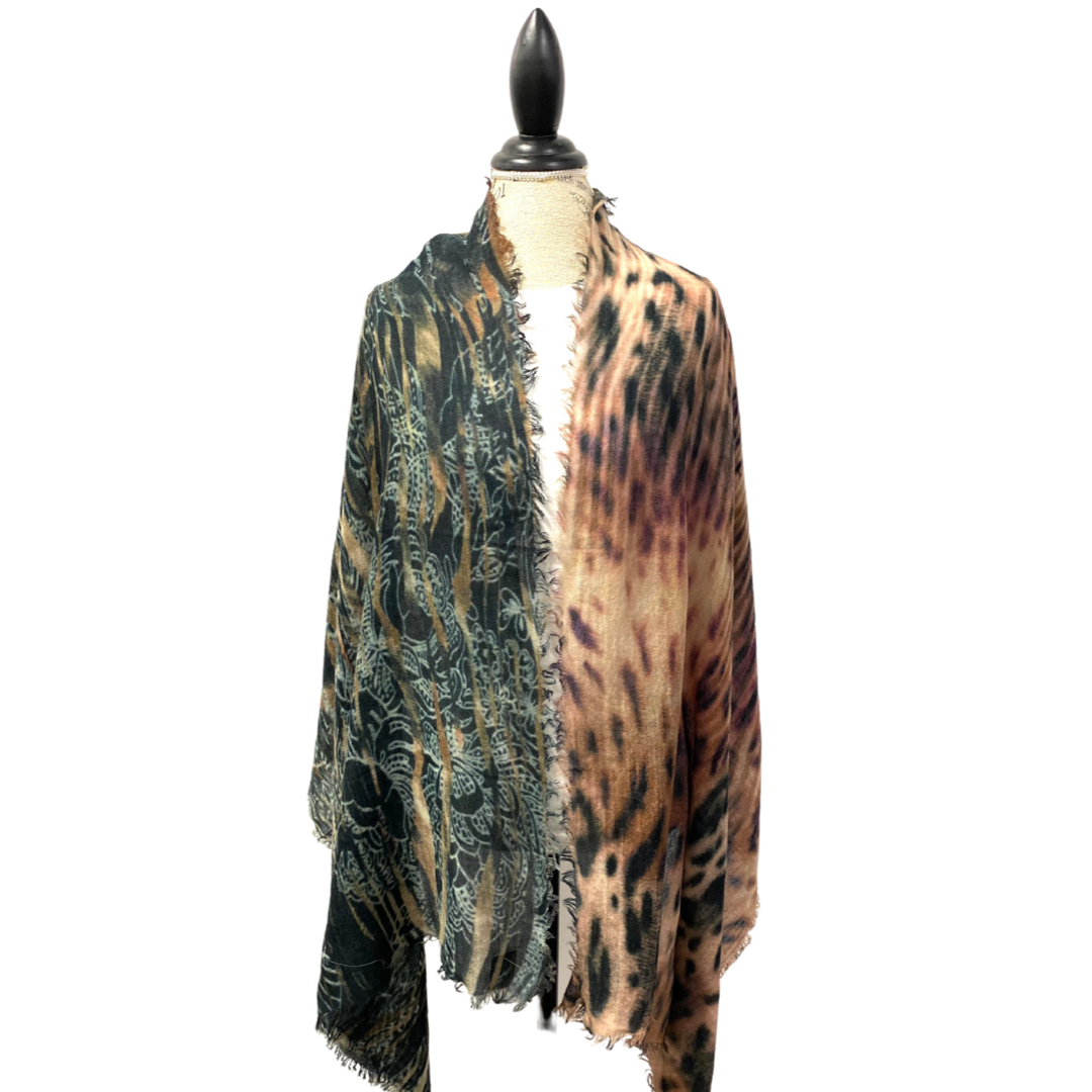 Luxury Wool Silk Blend Patterned Scarf