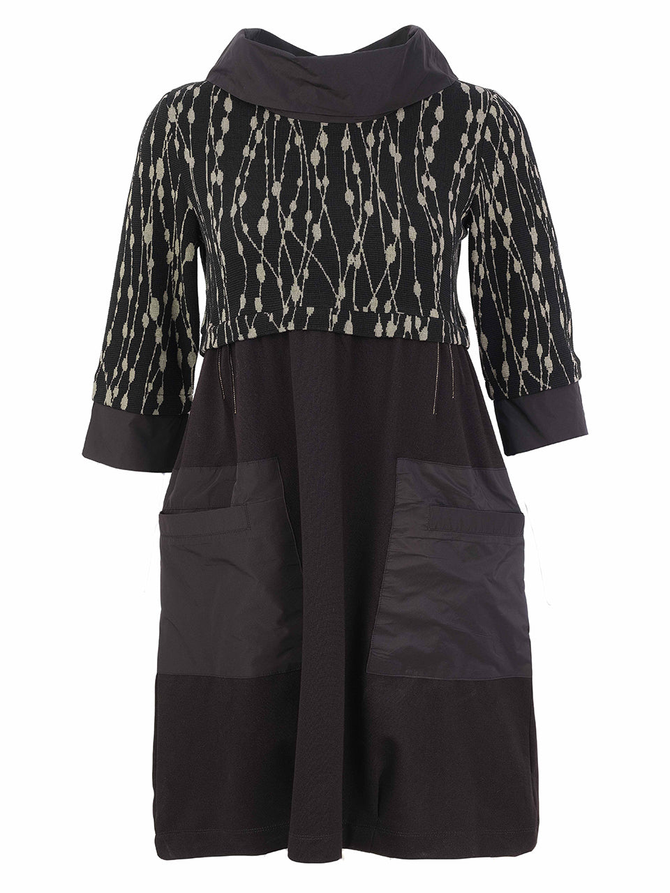 Pocket Front Cowl Neck Knee Length Dress