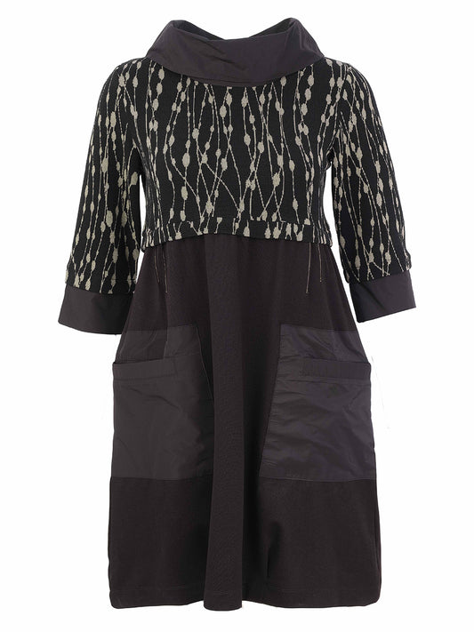 Pocket Front Cowl Neck Knee Length Dress