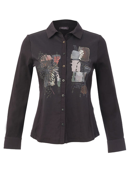Embroidered/Painted Mid Length Black Shirt