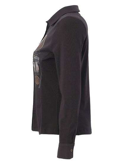 Embroidered/Painted Mid Length Black Shirt