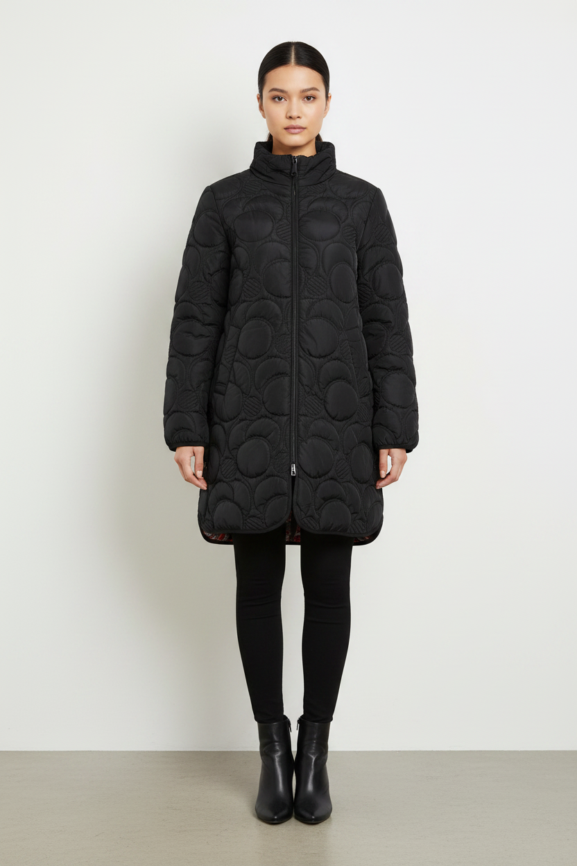 Long Print Lined Lightweight Quilt Coat