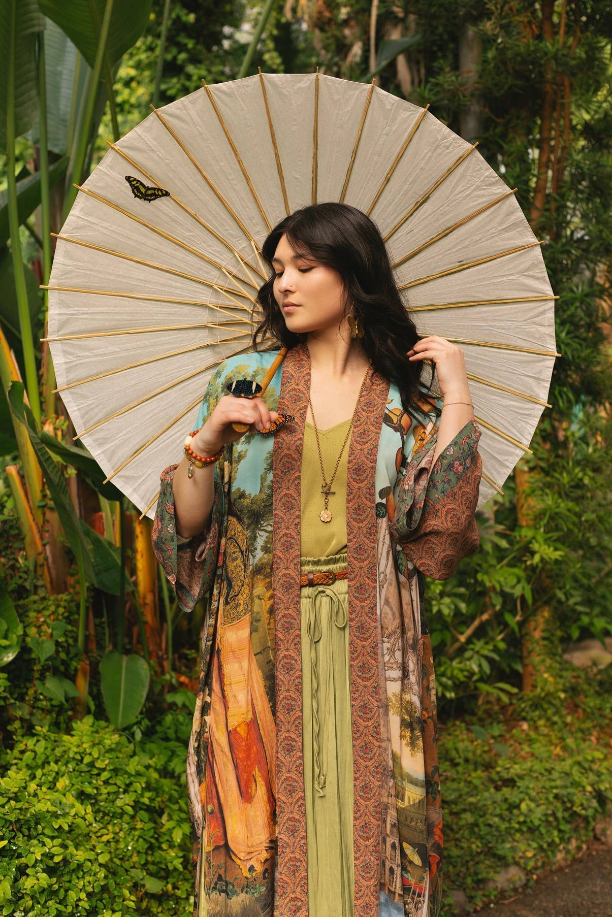 Secret Garden Opera Duster Kimono Robe w/ Swan, Fan
